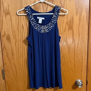 Design History Blue Sleeveless Tank with Studded Neckline